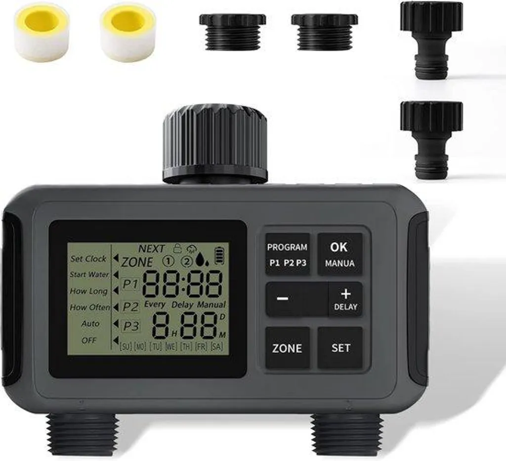 Minuterie d'arrosage automatique à 2 sorties programmable pour jardin