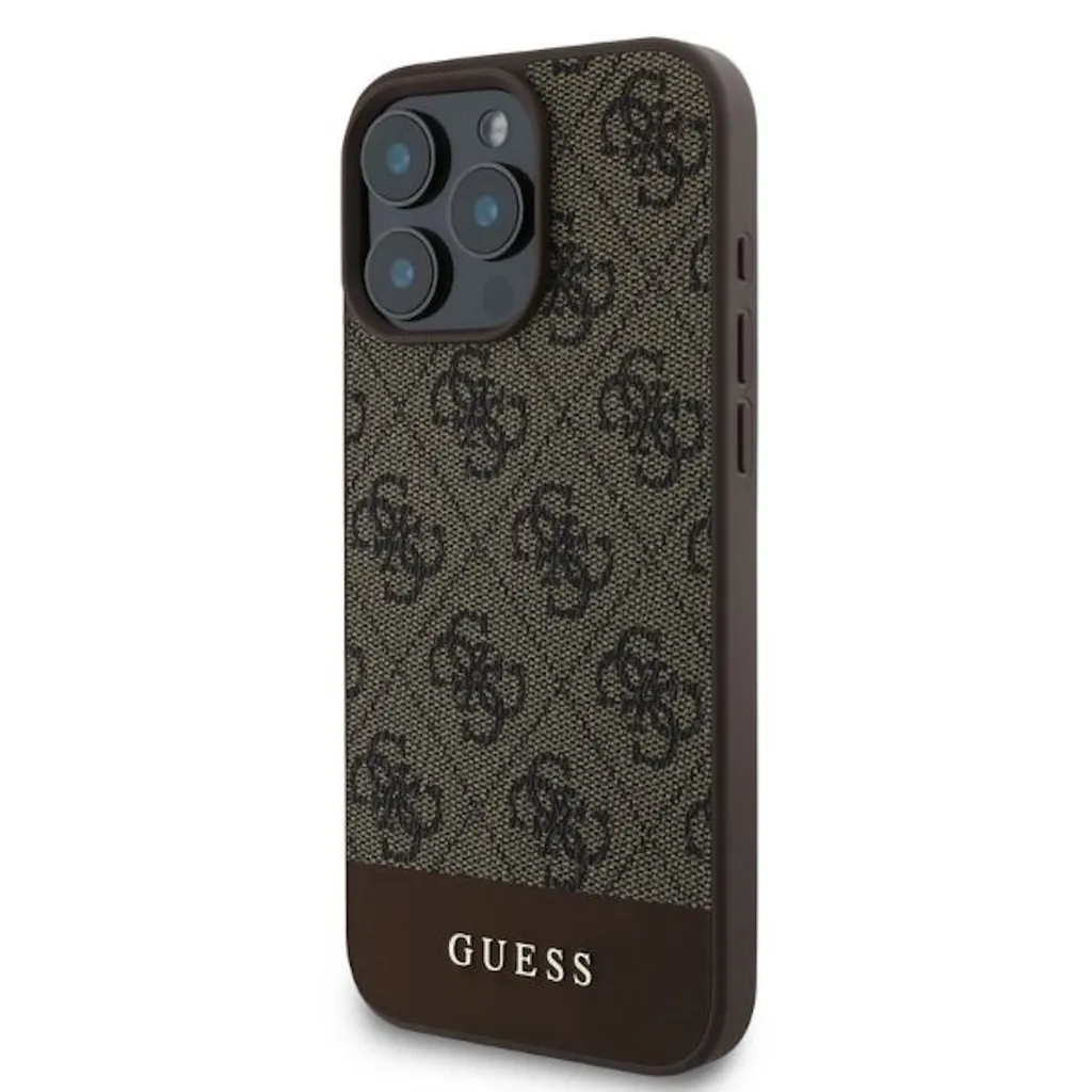 Guess iPhone 16 Pro Custodia 4G Bottom Stripe Marrone - Originale - 2