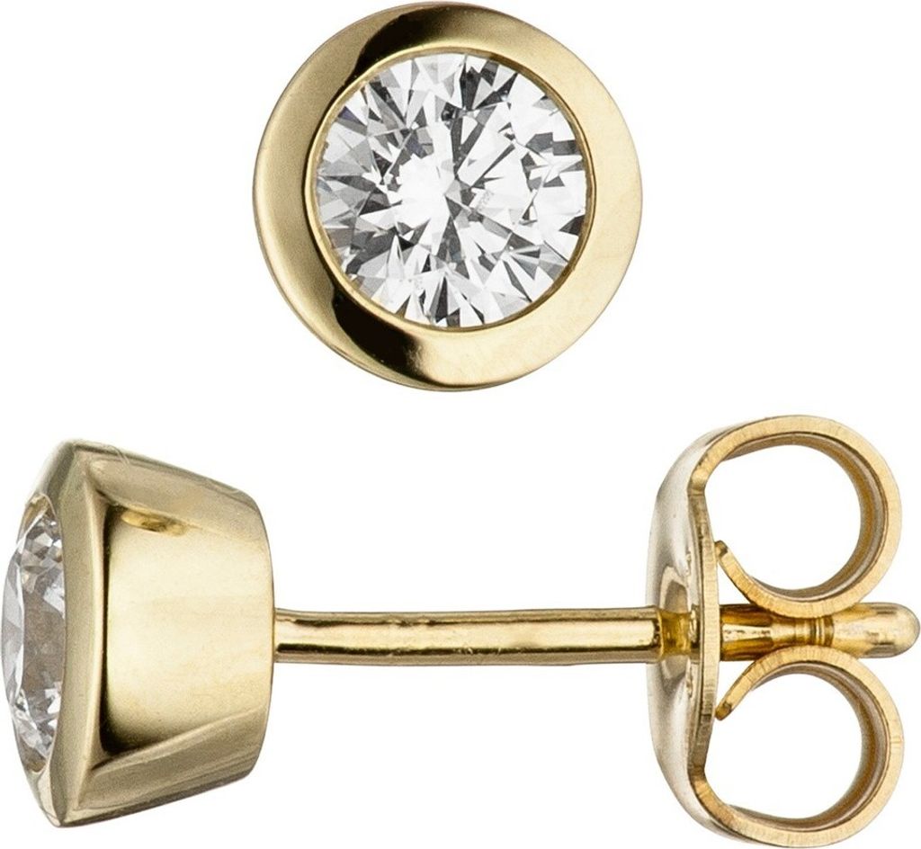 Paar Ohrstecker 5,6mm rund aus 333 Gold Gelbgold mit Zirkonia weiß Ohrschmuck