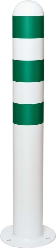 PROREGAL Rammschutzpoller CITY aus Stahl Weiß mit grünen Reflexstreifen | Ladesäulen-Schutz zum Aufdübeln | HxØ 80x10,8cm | Materialstärke 2,...
