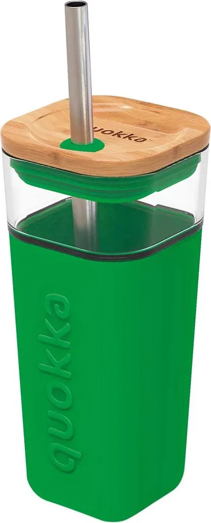 Tazza Vetro Quokka Liquid Cube 540ml con Cannuccia Acciaio - Verde