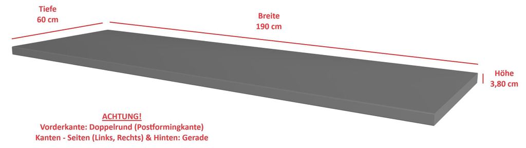 Arbeitsplatte 190cm 38mm Anthrazit matt Küche Nessa Scandi Produktbild 