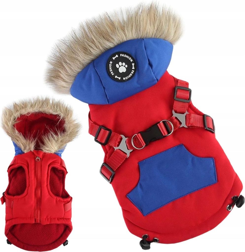 Isolierter Hundewintermantel mit Hosenträgern und Kapuze 3in1 Jacke M
