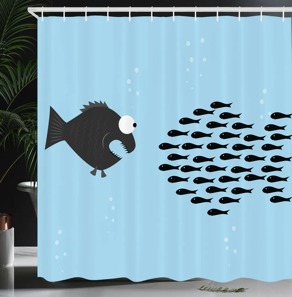 Rideau de douche imperméable motif petits poissons ensemble avec crochets