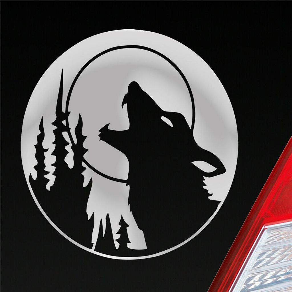 Auto Aufkleber Wolf Heulen Tuning Tier Animal Werfolf 10x10 cm Silber Sticker Heckscheibenaufkleber