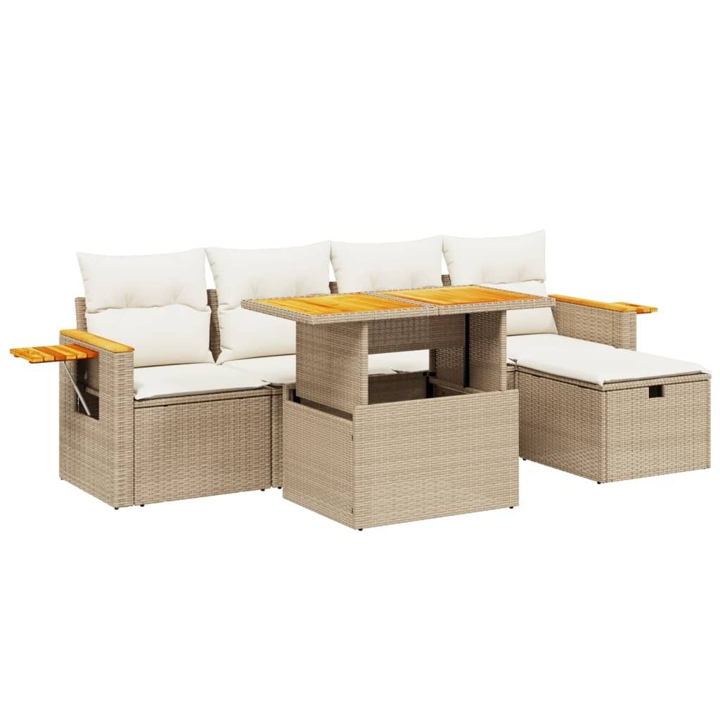 Cloris DesignMöbel 6-tlg. Garten-Sofagarnitur mit Kissen Beige Poly Rattan - Gartenmöbelgarnituren DE277912