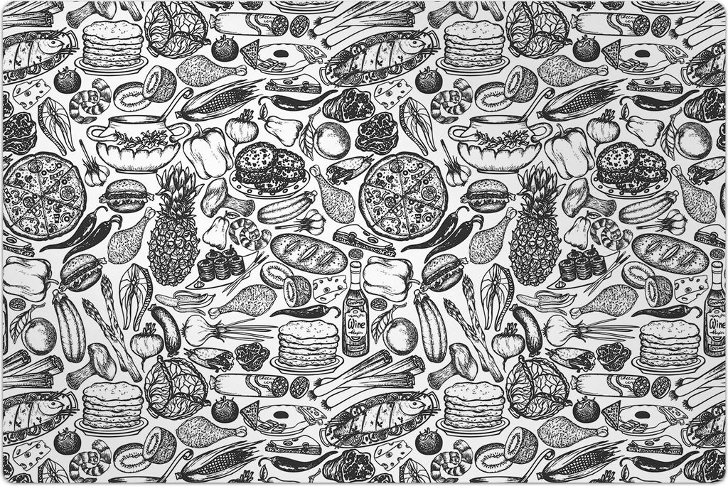 Küchenmatte 150x225 cm Vinylmatte Bodenmatte Dekoration - Lebensmittel Doodle
