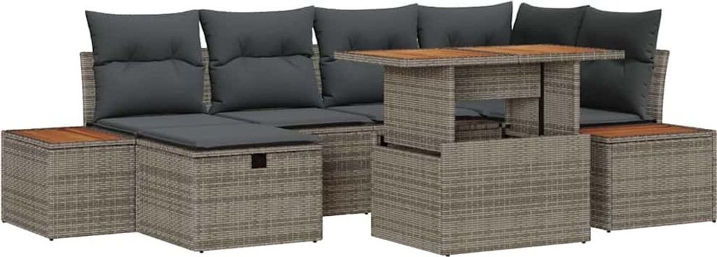vidaXL Garten-Sofa-Set 7 pcs Grau Poly-Rattan