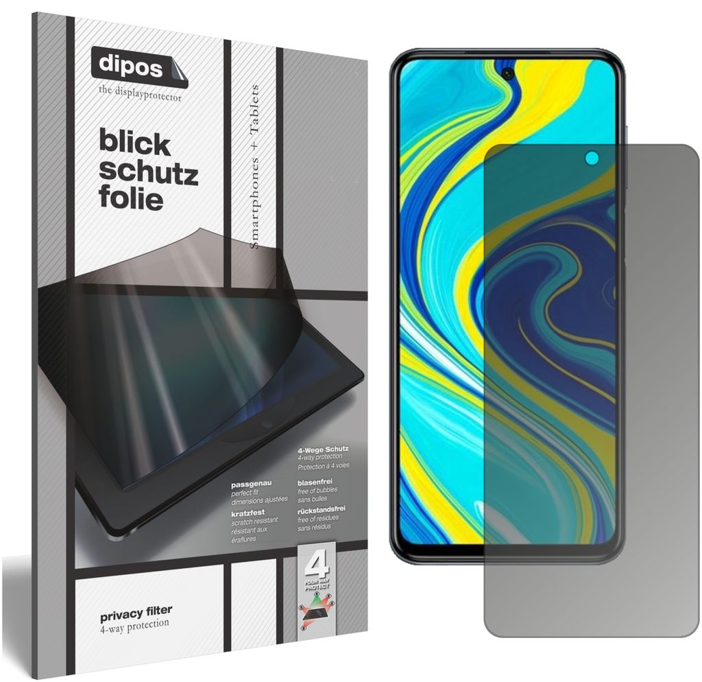 Blickschutzfolie für Xiaomi Redmi Note 9 Pro matt Schutzfolie Folie Display Schutz dipos