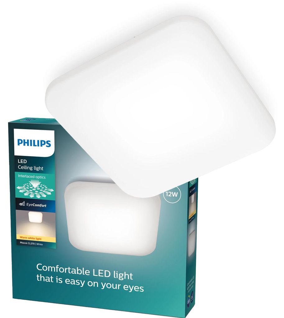 Philips Funktional Mauve Deckenleuchte, 12W, quadratisch, LED, 2700 K, 1200 lm, IP20, Weiß