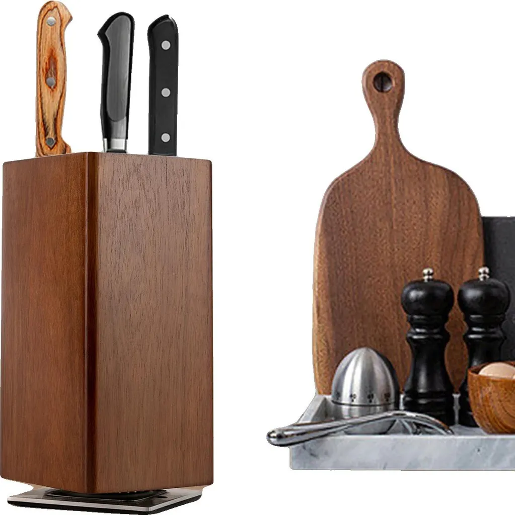 Ceppo Portacoltelli Magnetico in Legno di Acacia Rotazione 360°