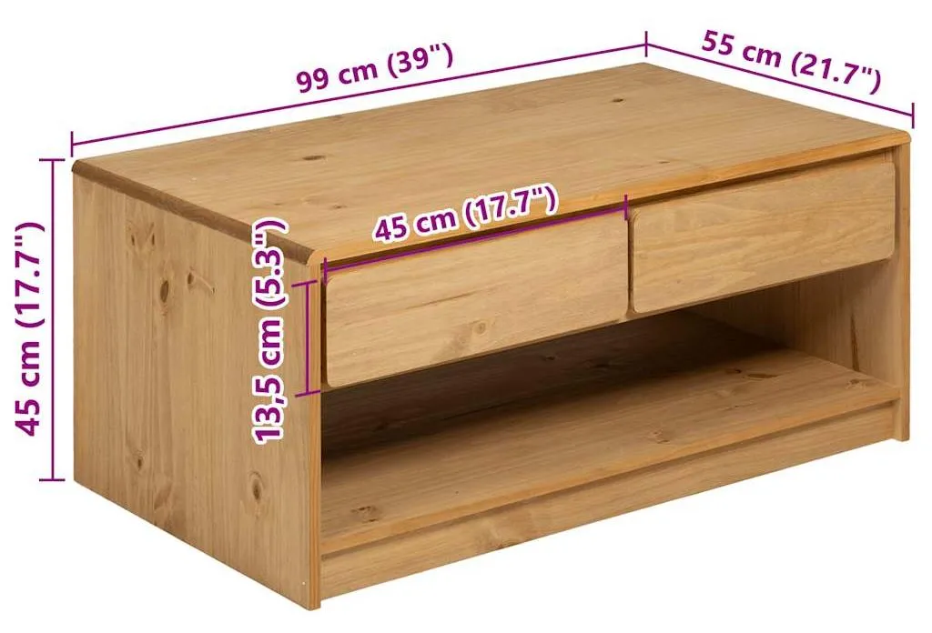 Table basse rectangulaire en bois massif SAUDA avec étagère basse - 7