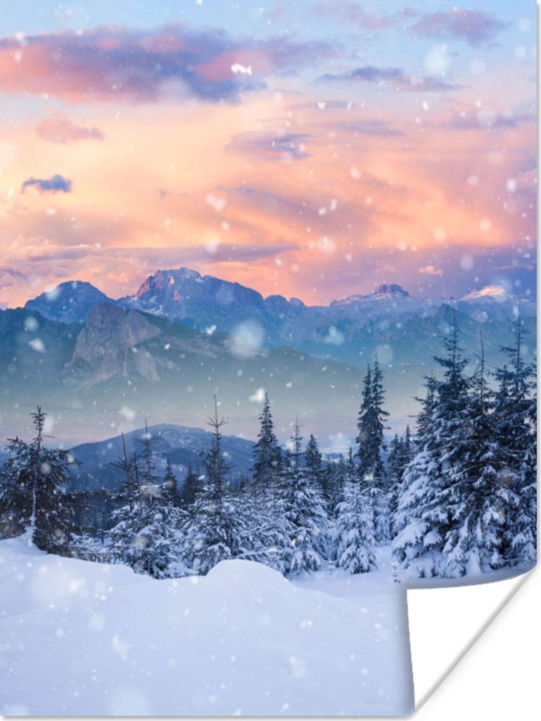 MuchoWow Poster Schnee - Himmel - Wald - Winter 30x40 cm - Wandplakat - Poster Kinderzimmer