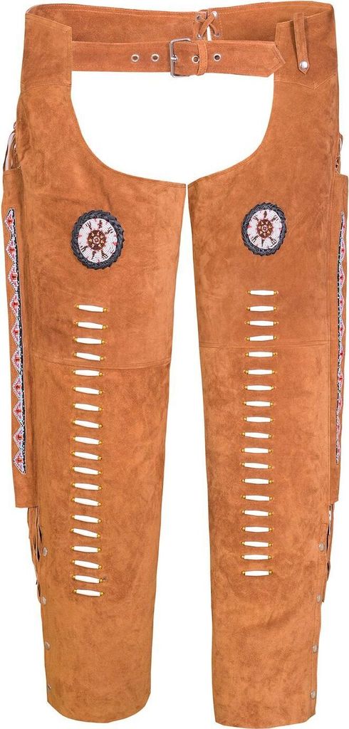 Chaps Fransenhose Reiter Cowboy Western Lederchaps Lederhose, Größe:54/XL, Farbe:Kastanienbraun