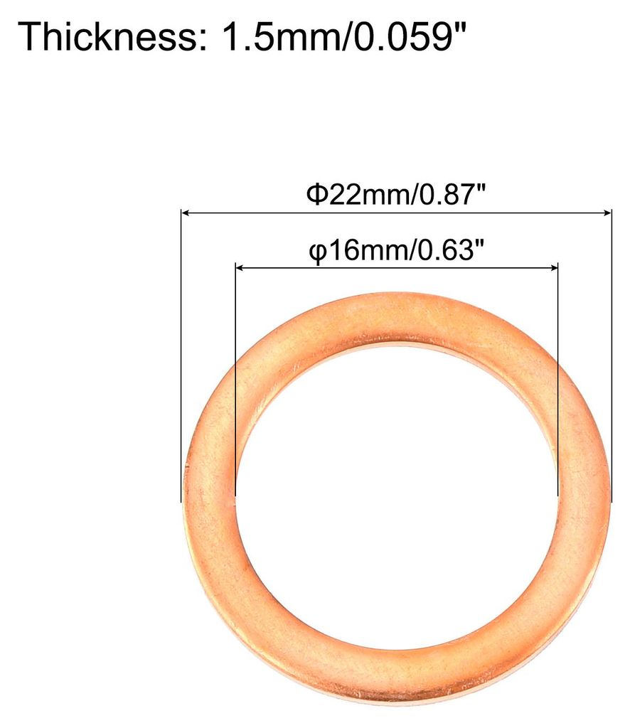 22 Stš¹ck Flache Kupferdichtungen, 16x22x1,5mm Kupfer Flache Metrische Dichtungsringdichtungen fš¹r Hydraulikarmaturen Schraube Bolzen Mutter E...