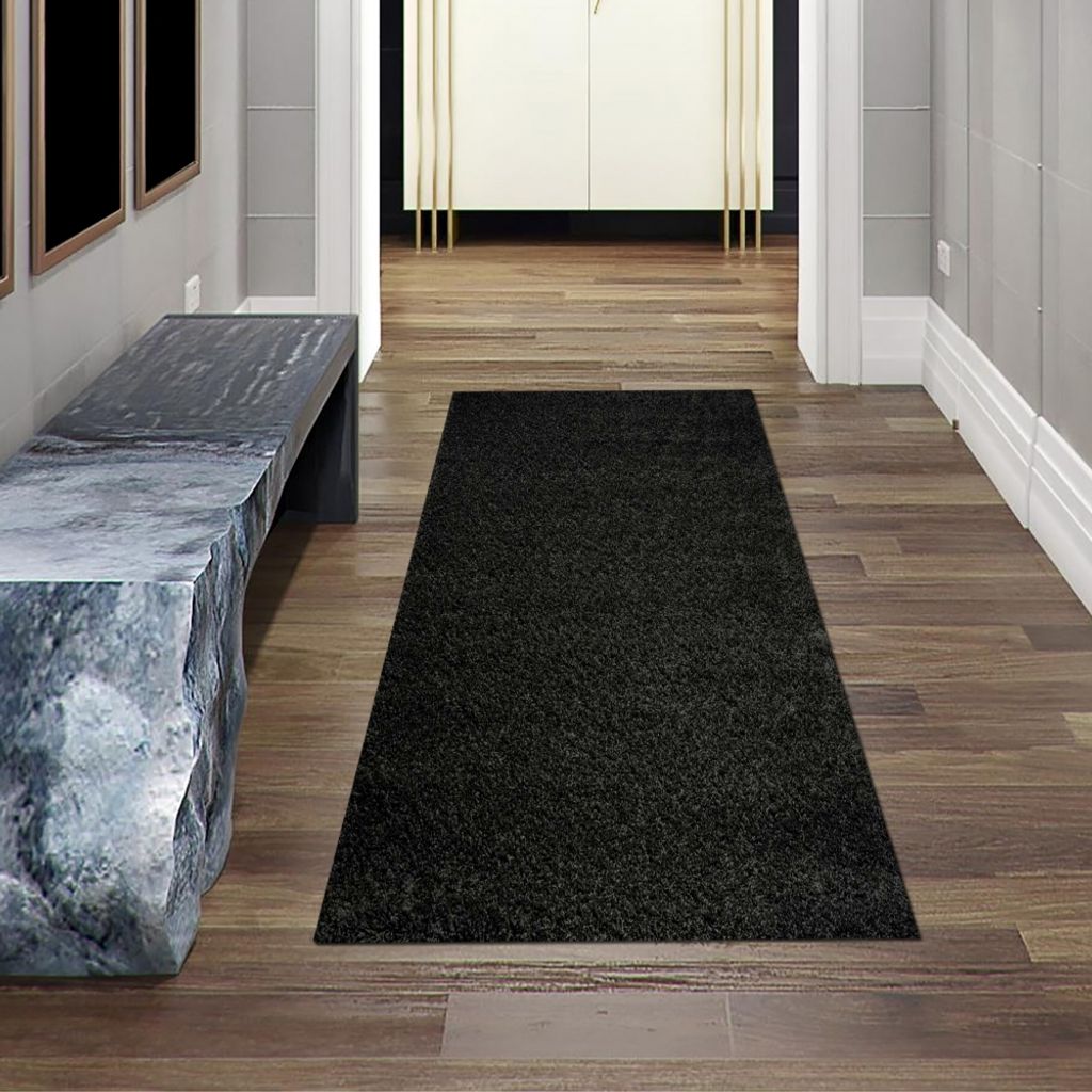 Stilvoller Shaggy Teppich Langflor - Schwarz im zeitgemäßen Uni-Design Größe - 80 x 250 cm