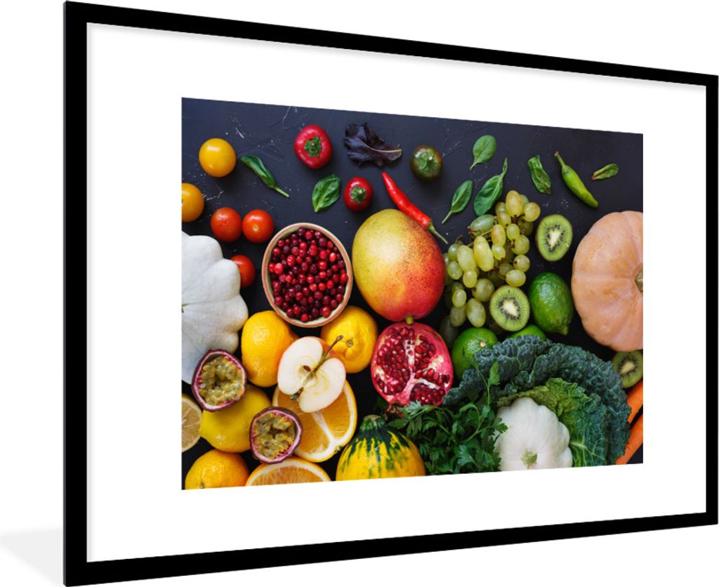 MuchoWow Gerahmtes Poster Kürbis - Paprika - Schwarz 90x60 cm - Poster mit Schwarzem Bilderrahmen Wandposter Rahmen Foto Bilder - Wanddekoration...