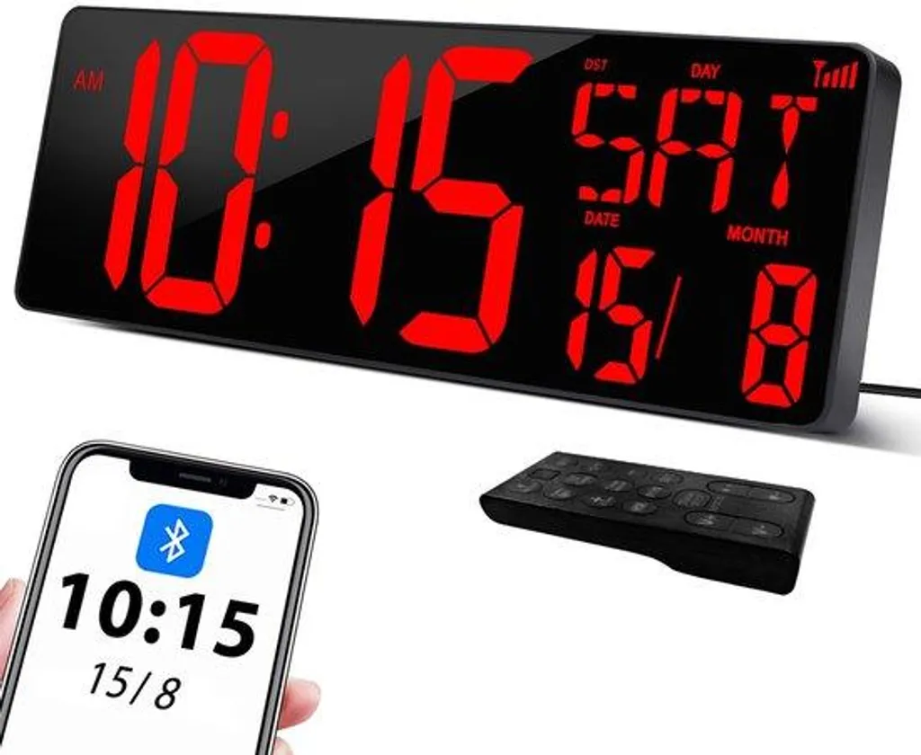 Horloge murale numérique avec éclairage réglable et synchronisation Bluetooth