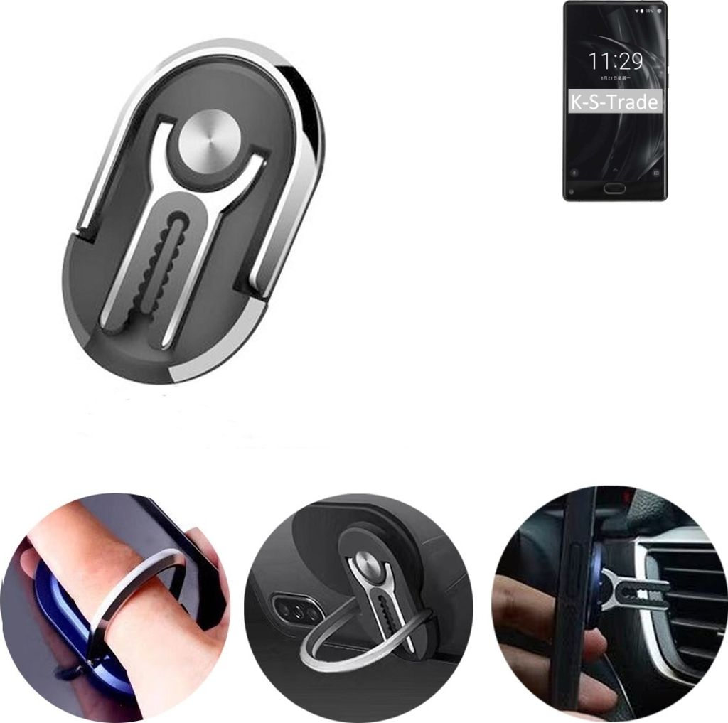 K-S-Trade 3in1 Smartphone-Ring Handy-Ring kompatibel mit Doogee MIX Lite Fingerhalterung Handyring Tischständer Lüftungsgitter-Halterung Tisch