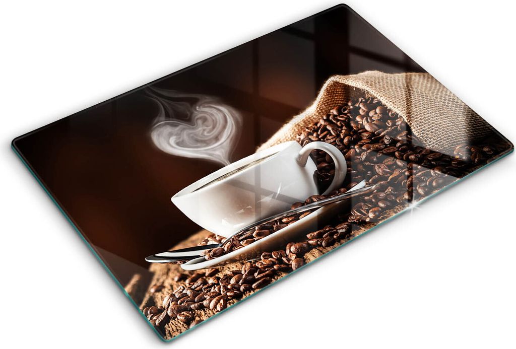 Glasschneideplatte - Herdabdeckplatte - 80x52 cm -Schneidebrett - Spritzschutz -Kaffee und Tasse