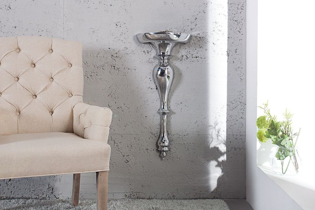 Wandkonsole in Silber 25 x 60 x 13 cm aus Aluminium Schweberegal Podest Wohnzimmer