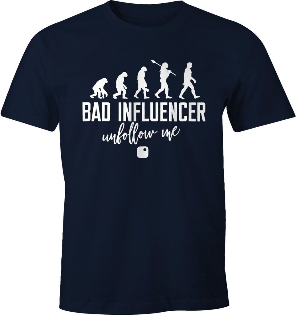 Herren T-Shirt Bad Influencer Evolution Unfollow Me Fun-Shirt Moonworks navy 4XL