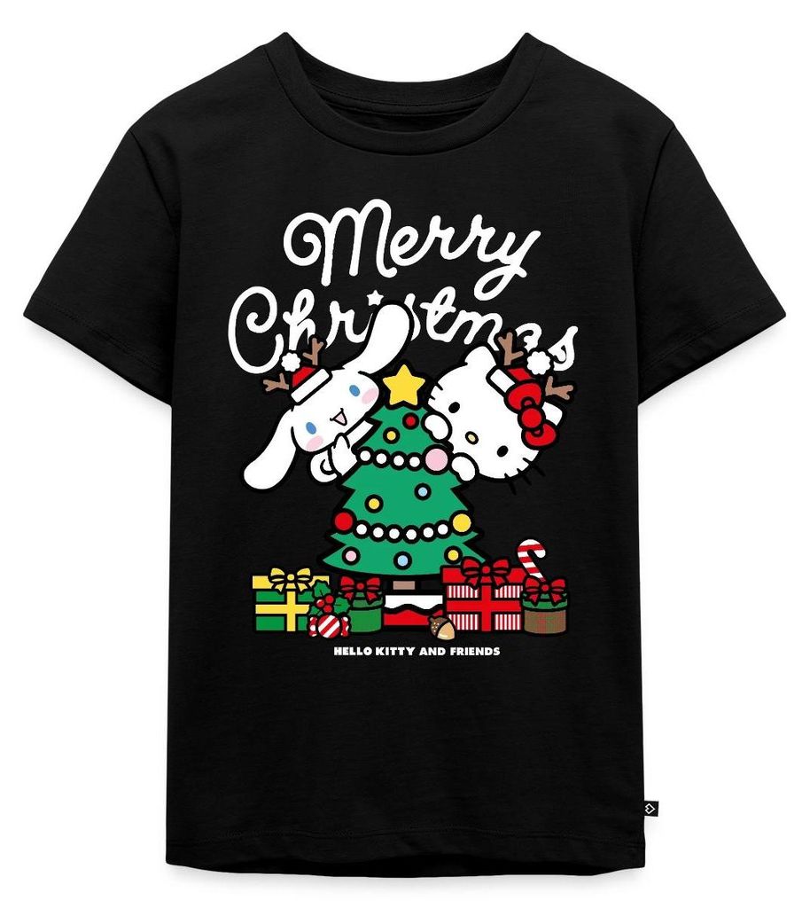 Spreadshirt Hello Kitty Und Cinnamoroll Weihnachten Kinder Premium T-Shirt, 110/116 (4 Jahre), Schwarz