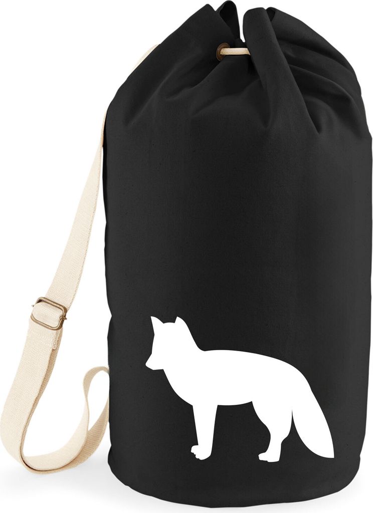Huuraa Seesack Fuchs Silhouette 20 Liter Black Baumwolle Rucksack Geschenkidee