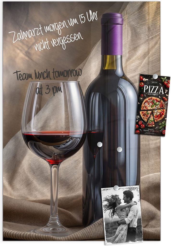 Magnettafel 40x60cm Pinnwand Whiteboard beschreibbar - Wein mit Glas