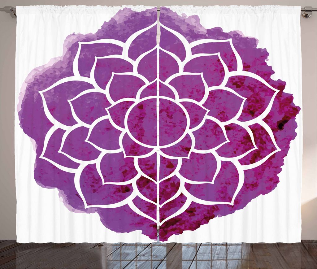 ABAKUHAUS lila Mandala Rustikaler Vorhang, Meditation Boho, Wohnzimmer Universalband Gardinen mit Schlaufen und Haken, 280 x 175 cm, Fuchsia Weiß