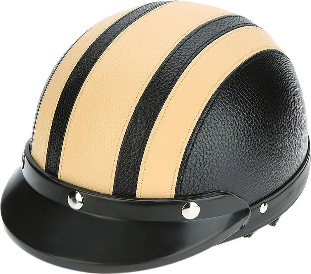 Casque moto demi-jet en cuir vintage avec lunettes UV, taille 54-60 cm