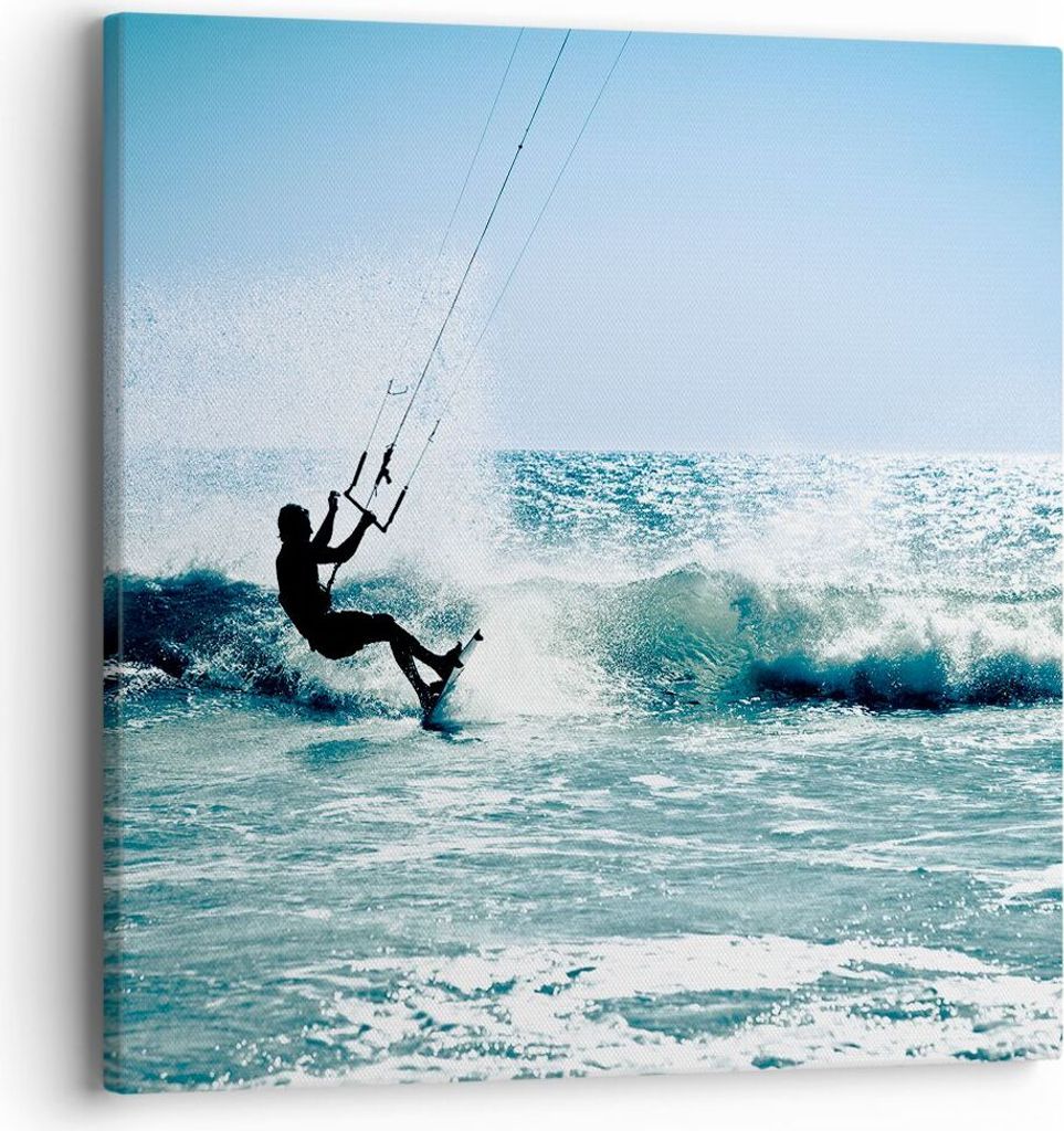 Bild auf Leinwand - Leinwandbild - Drachen-Surfen Wasser Ozean - 40x40cm - Wand Bild - Wanddeko - Leinwanddruck - Bilder - Kunstdruck - Wanddekorat...
