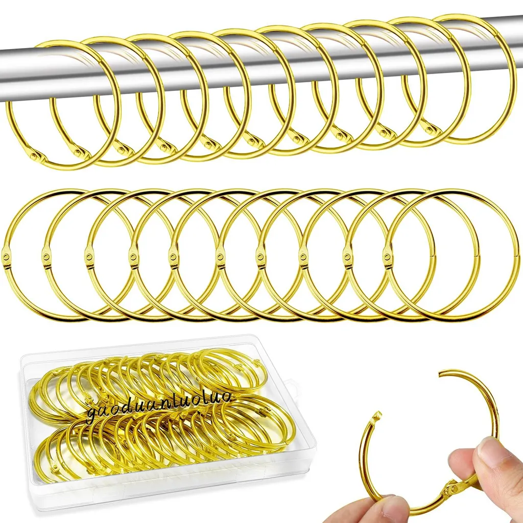 40 Anneaux de Rideau Métal Dorés 50mm - Set de Fixation pour Tringles