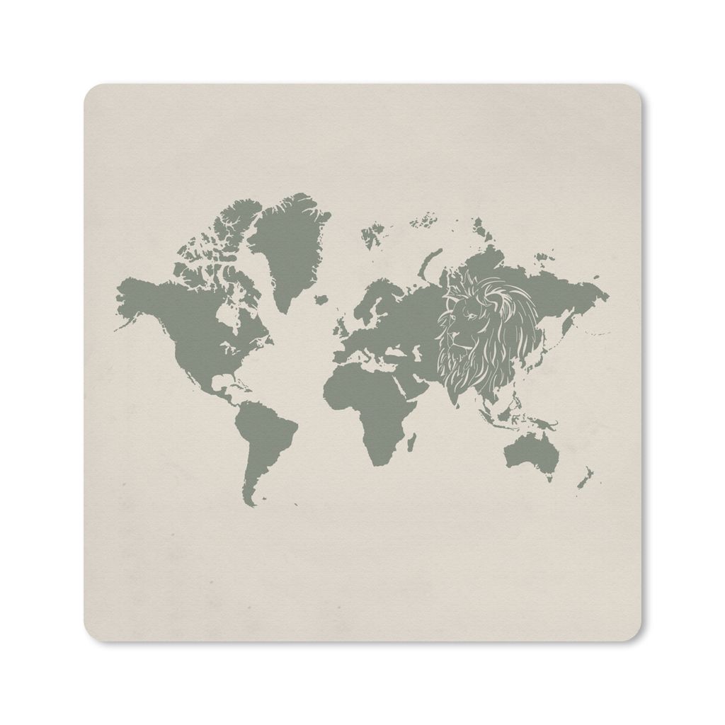 MuchoWow Mauspad Mousepad Weltkarte - Löwe - Grau 30x30 cm - Mousepads - Maus Mat - Pad - Mausunterlage - Gaming