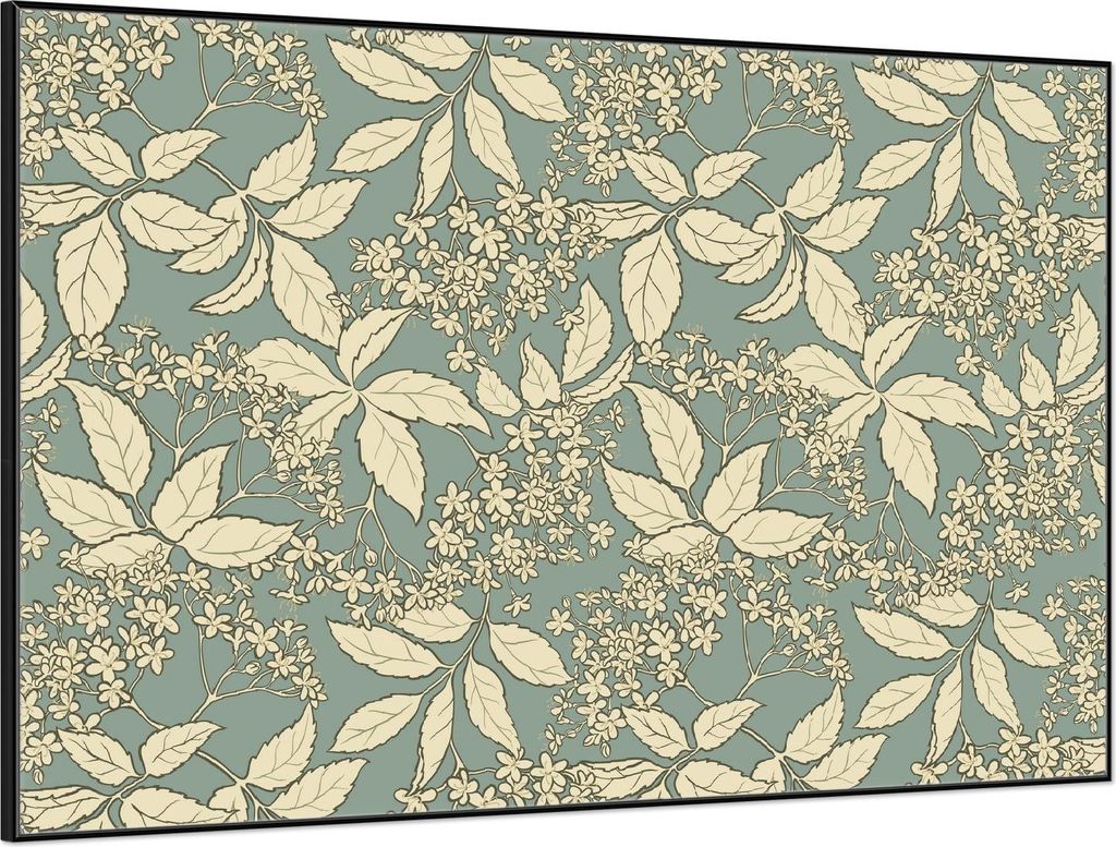 Wallario Wandbild Blätter und Blüten auf Grün, Größe: 61 x 91,50 cm, Poster mit schwarzem Aluminiumrahmen