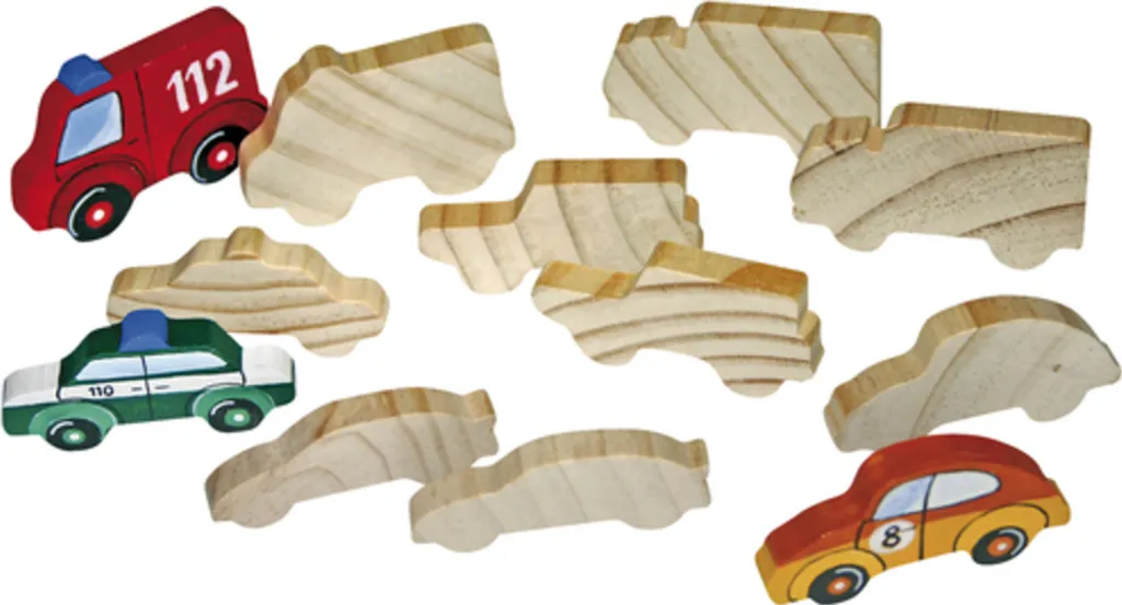 EDUPLAY 210-056 Figurines de Véhicules en Bois Naturel - Set de 12 Pièces