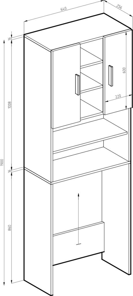Vicco Waschmaschinenschrank Luis, 190 x 64 cm, Weiß Produktbild 3