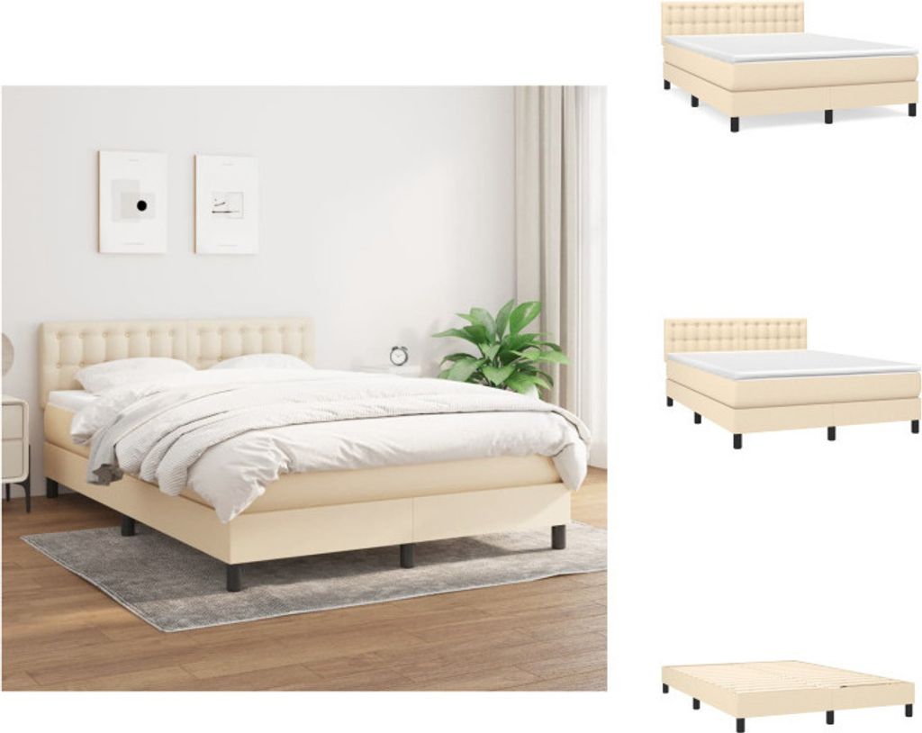 vidaXL Boxspringbett mit Matratze Creme 140x200 cm Stoff - Betten & Bettgestelle
