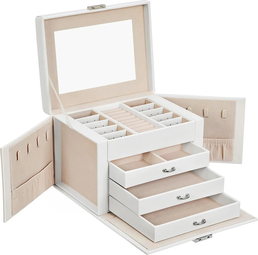 Rangement bijoux 4 niveaux blanc : Idéal pour coiffeuse et accessoires