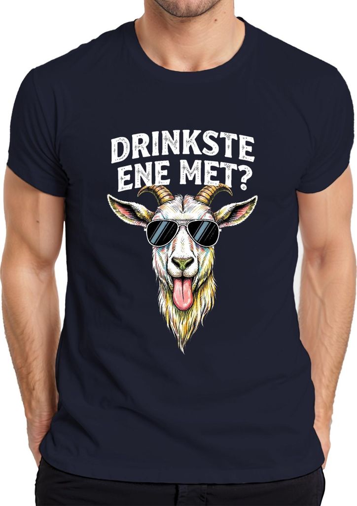 Drinkste ene met? Kölsch Ziegenkopf Sonnenbrille lustig Karneval Herren T-Shirt, Navy, S