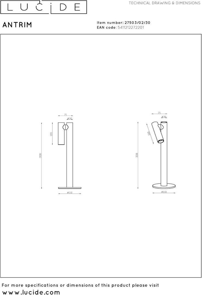 LUCIDE ANTRIM - wiederaufladbare Schreibtischlampe Immagine del prodotto 