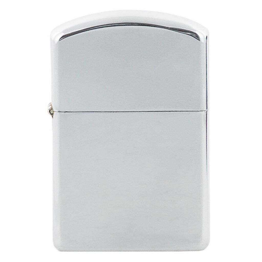 A product shot of a silver lighter on a white background.