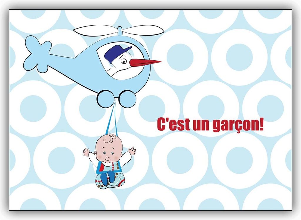 Schöne französische Designer Babykarte (Junge) mit Helikopter, blau