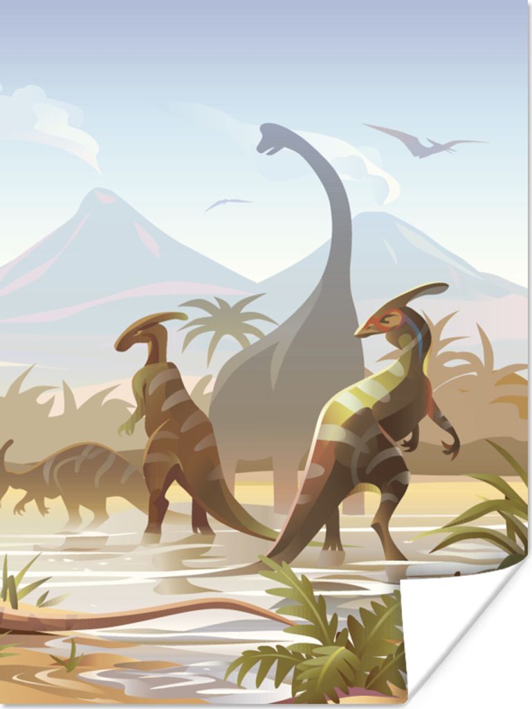 MuchoWow Poster Dinosaurier - Landschaft - Tropisch - Kinder - Jungen 60x80 cm - Schlafzimmer Dekoration