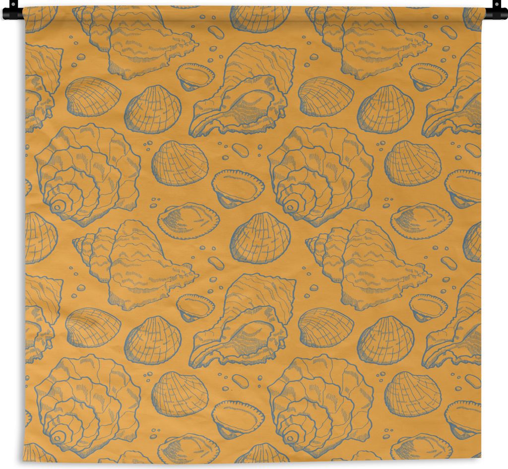 MuchoWow Wandteppich Wandbehang Muscheln - Gelb - Orange - Muster 120x120 cm Tapisserie Dekoration Wandtuch - Modern - Baumwollgewebe