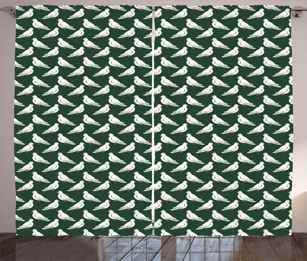 Rideau rustique ABAKUHAUS motif pigeons aquarelle 280x225 cm vert blanc