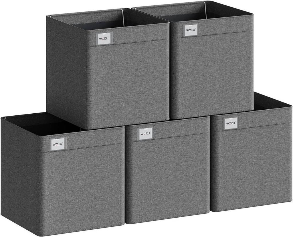 WOLTU Aufbewahrungsbox Stoff 5 Stück, faltbar, mit Griffen, Dunkelgrau, 34L(32.5x32.5x32 cm)