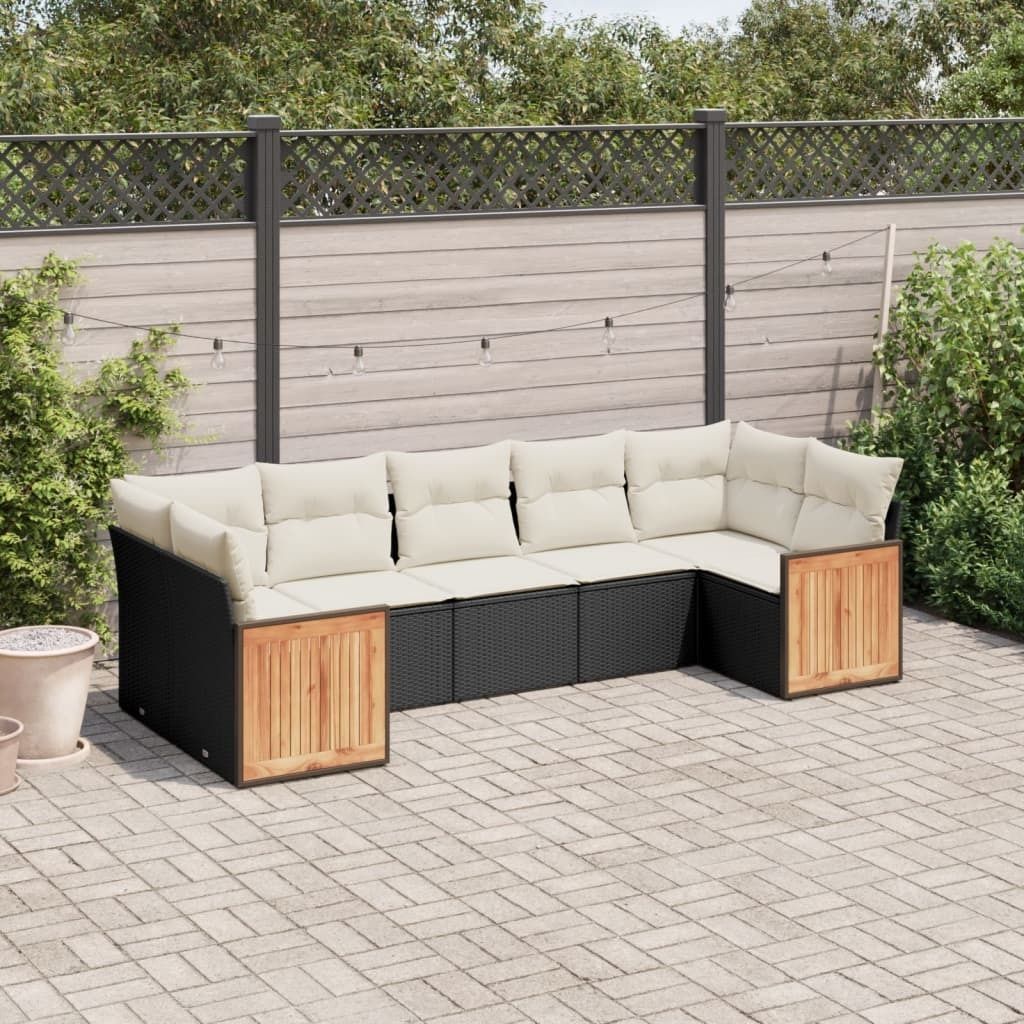 Design 7-tlg. Garten-Sofagarnitur mit Kissen Schwarz Poly Rattan, Gartenmöbel-Sets 2024 Neu