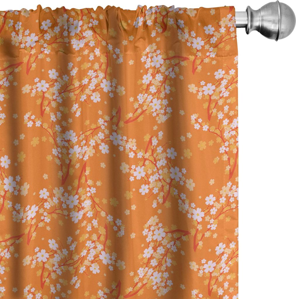 ABAKUHAUS Blumen Vorhänge, Gardinen, Vivid Blooming Tree Branches Frühling Blütenblätter Happy Essence Beauty Pattern, 2 Stück 75 x 245 cm, Or...