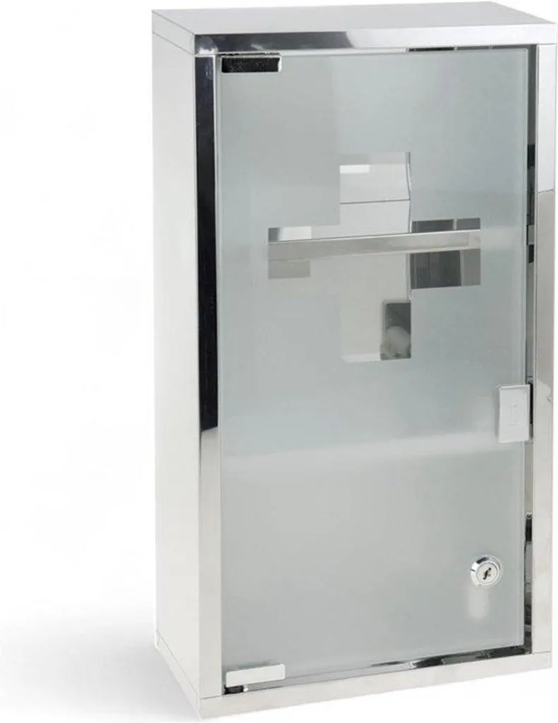 Petite armoire à pharmacie argentée en métal brossé Modèle PM-2026